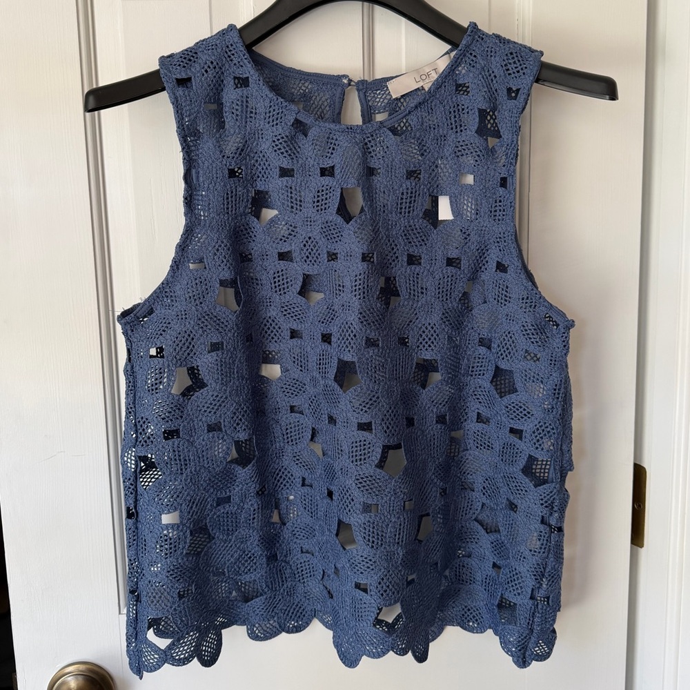 NWT LOFT Blue Crochet Sleeveless Tank